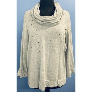 RAFAELLA WEEKEND M Medium Gray Embellished Turtleneck 3/4 Sleeve Sweatshirt EUC